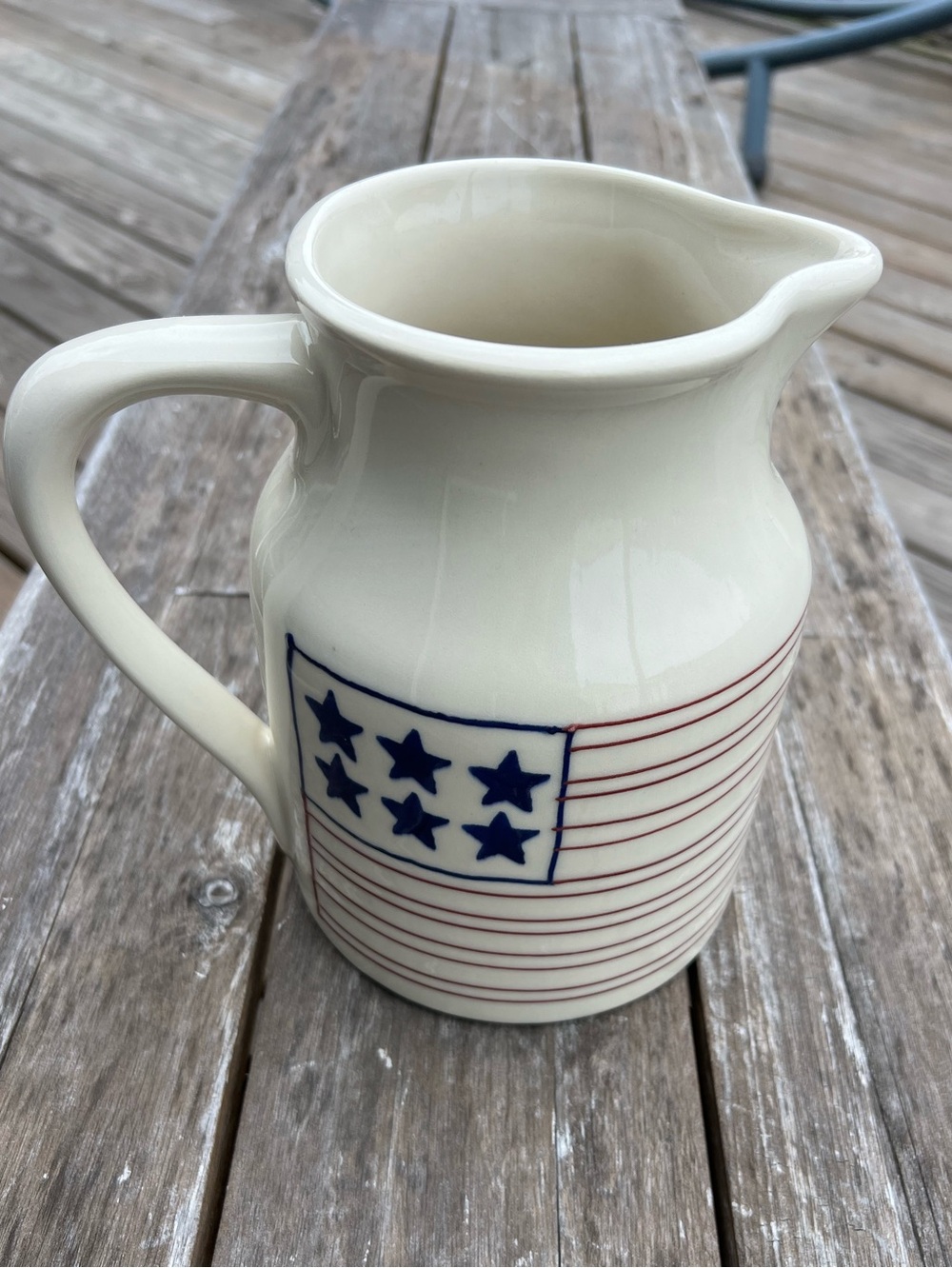 🇺🇸 Vintage 1990 Hartstone Stars and Stripes American Flag Stoneware Pitcher USA